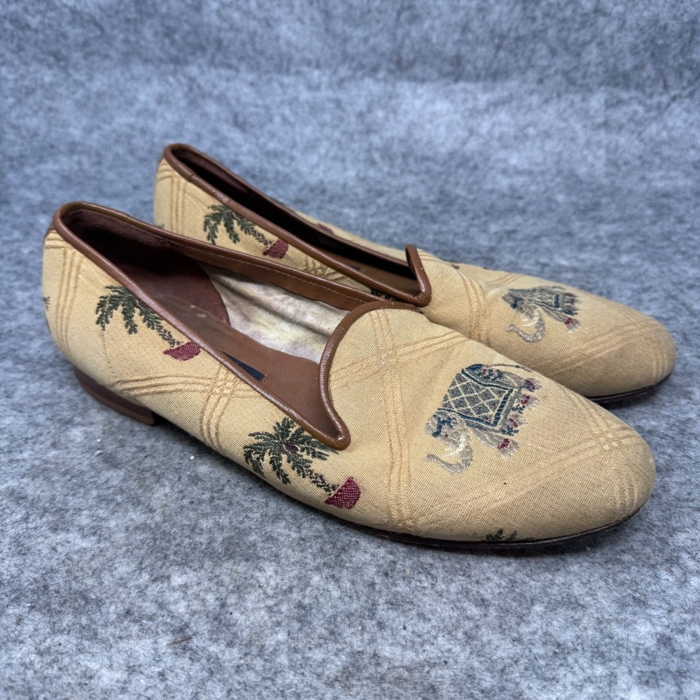 Vtg ZALO Needlepoint Embroidered Loafers Shoes Womens 9N 9 Narrow Elephant Boho